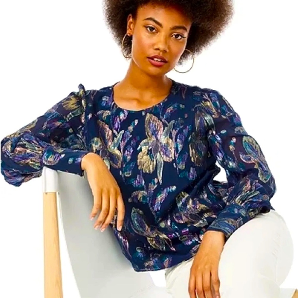 Lilly Pulitzer silk navy metallic top size x-small runs large